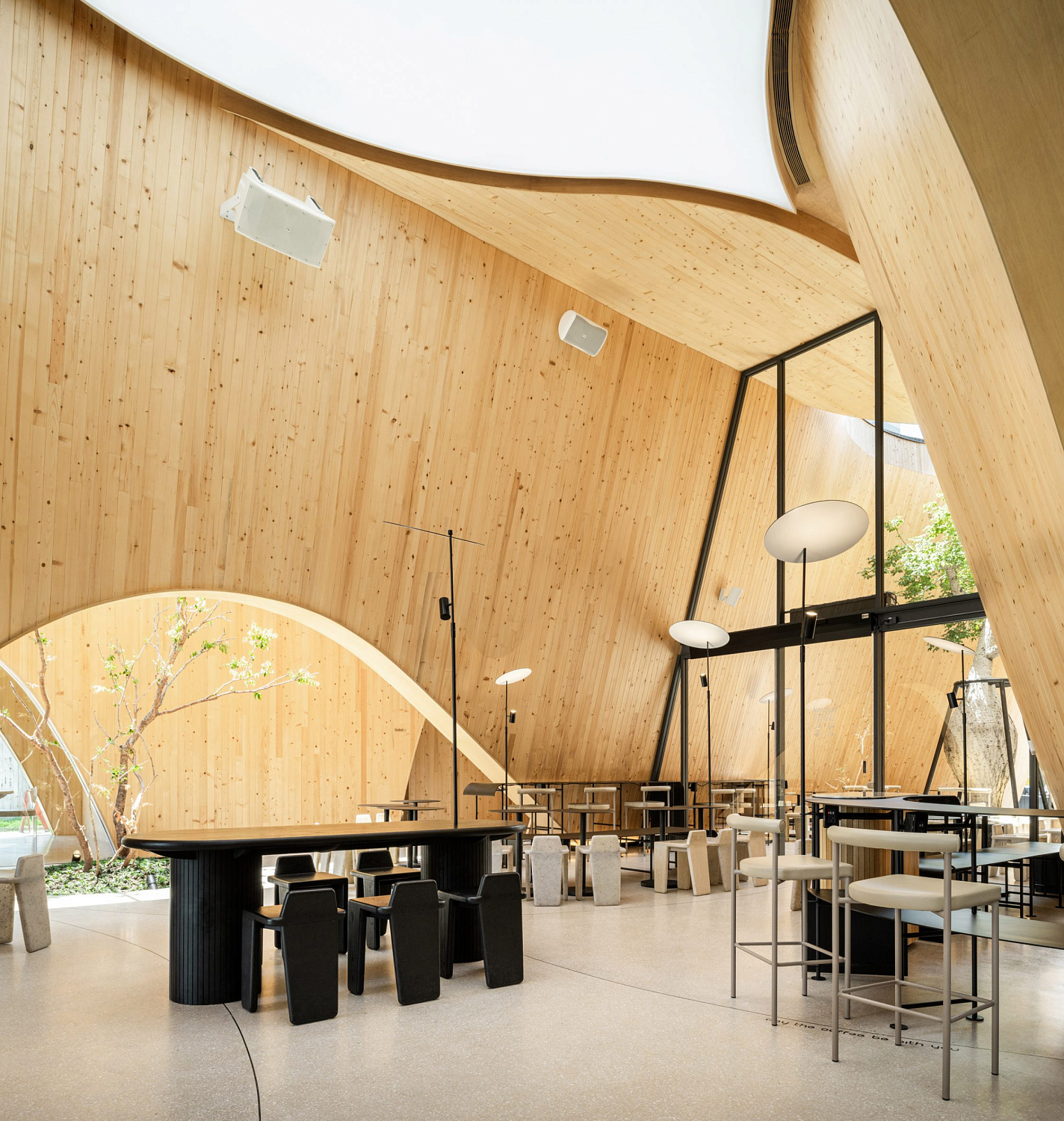 Дерево баобаб растёт в изогнутом кафе в Таиланде от IDIN Architects