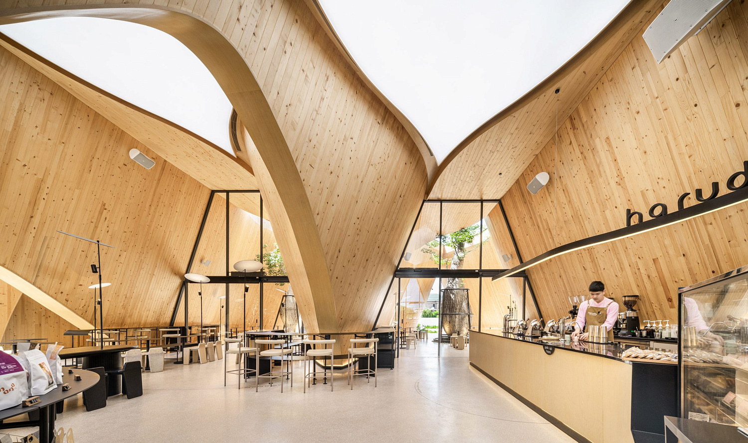 Дерево баобаб растёт в изогнутом кафе в Таиланде от IDIN Architects